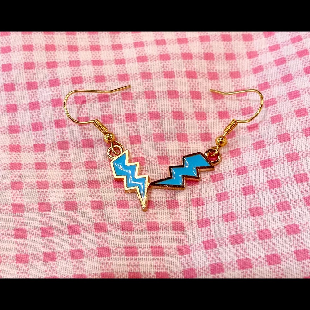 Blue Lightning Bolt Earrings